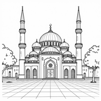 A Beautiful Mosque In The Middle Village Coloring Page