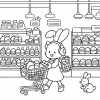 A Cartoon Bunny In The Grocery Store With A... Coloring Page