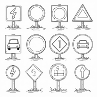 Traffic Signs And Their Names One By One. Coloring Page