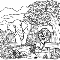 ZOO OF ANIMALS Coloring Page