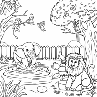 ZOO OF ANIMALS Coloring Page