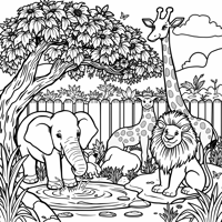 ZOO OF ANIMALS Coloring Page