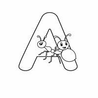 Alphabet A With Image Of Apple Ant Coloring Page