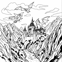Mystical Dragons Dragons Flying Over Castles And... Coloring Page