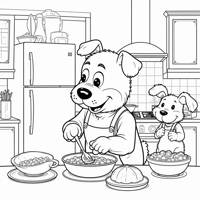 Dog Cooking Chicken Coloring Page