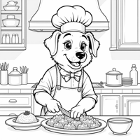 Dog Cooking Chicken Coloring Page