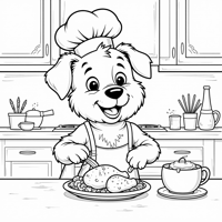 Dog Cooking A Chicken Coloring Page