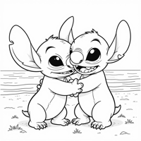 Stitch And Simon Hugging At The Beach Coloring Page