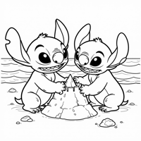 Stitch And Simon From Sprunky Hugging At The Beach Coloring Page