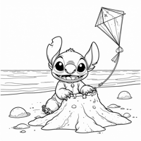 Stitch At The Beach Flying Coloring Page
