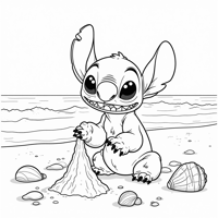Stitch At The Beach Flying In The Air Coloring Page