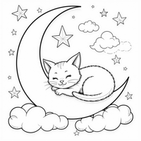 Cat Nap On A Crescent Moon Sleeping Coloring Page