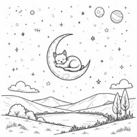 Cat Nap On A Crescent Moon Sleeping Coloring Page