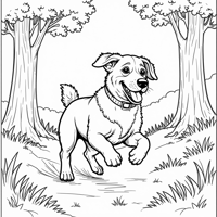 Dog Running In A Forest Coloring Page