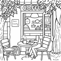 A Girl Sitting At A Small Table In Front Of A... Coloring Page