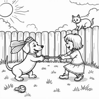 Dachshund Playing Tug Of War Coloring Page