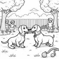 Dachshund Playing Tug Of War With Another Dog Coloring Page