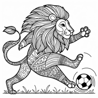 Lion Playing Soccer Coloring Page