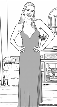 A Woman Wearing A Red Dress Is Standing In A Room... Coloring Page