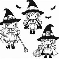 Cute Halloween Character Witches Coloring Page
