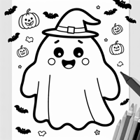 Cute Halloween Character Ghost Coloring Page