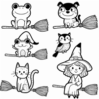 Room On The Broom With Frog Dog Cat Bird And Witch... Coloring Page