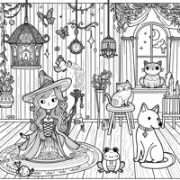 Room On The Broom With Cat Frog Bird Dog And Witch... Coloring Page