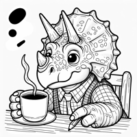 A Triceratops Drinking Coffee Coloring Page