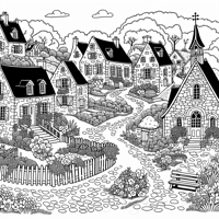 A Traditional Village In France Coloring Page
