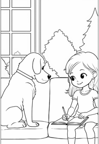 A Girl Is Sitting On A Couch Next To A Dog The... Coloring Page