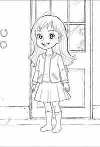 A Little Girl Is Standing In A Doorway She Is... Coloring Page