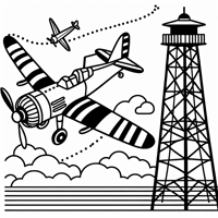Supermarine Spitfire Flying Over The Eiffel Tower Coloring Page