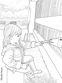 A Little Girl Is Feeding A Carrot To A Deer... Coloring Page