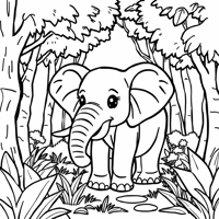 Image Of An Elephant In The Forest Coloring Page