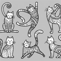Cats In Weird Stances Coloring Page