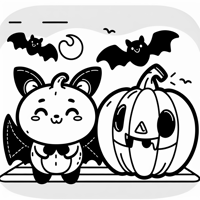 Cartoon Happy Bat Happy Jack O Lantern Coloring Page
