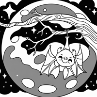 Cartoon Bat Hanging Upside Down On A Tree Branch... Coloring Page