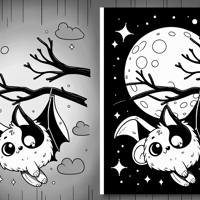 Cartoon Bat Hanging Upside Down On A Tree Branch... Coloring Page