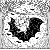 Cartoon Halloween Bat Hanging Upside Down On A... Coloring Page
