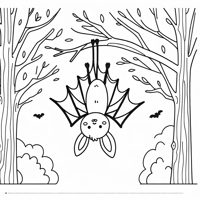 Cartoon Bat Hanging Upside Down From A Tree Coloring Page