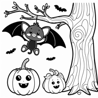 Cartoon Bat Hanging Upside Down On A Tree Branch... Coloring Page