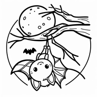 Cartoon Bat Hanging Upside Down On A Tree Branch... Coloring Page