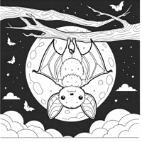 Cartoon Bat Hanging Upside Down On A Tree Branch... Coloring Page