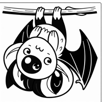 Cute Cartoon Bat Hanging Upside Down Coloring Page