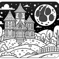 Cartoon Haunted House On A Hill Full Moon Coloring Page