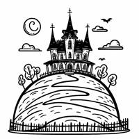 Cartoon Haunted House On A Hill Coloring Page