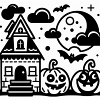 Cartoon Haunted House Jack O Lantern Full Moon Coloring Page