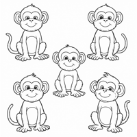 5 Monkey Pictures Coloring Page