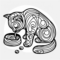 A Cat Eating Food From Its Cat Bowl Coloring Page