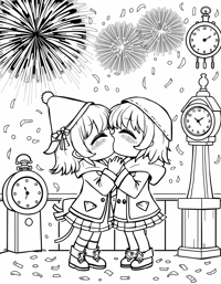 Two Chibi Characters In Adorable Outfits Sharing A... Coloring Page
